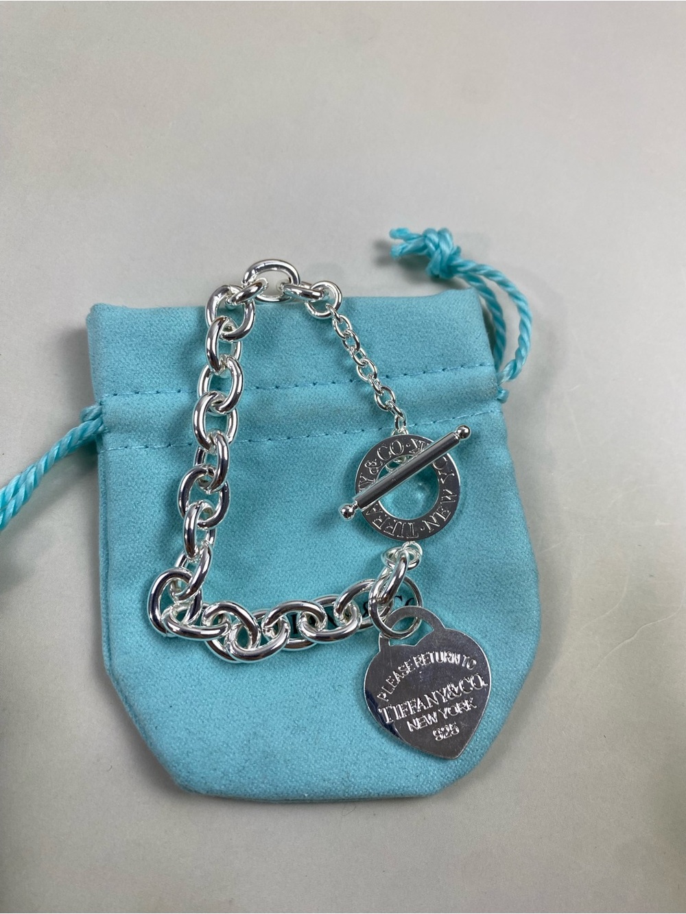 Sterling Silver Heart Tag Toggle Bracelet - Silver